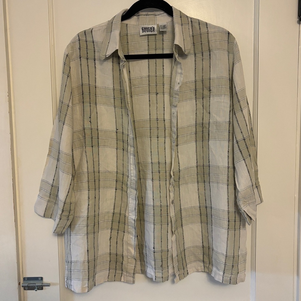 Chico’s linen plaid button down